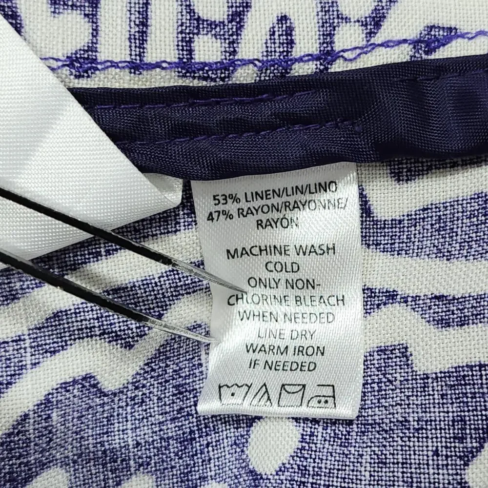 LOFT Skirt Womens 8 Blue Floral Pleated A-Line Linen Blend Zip Casual Preppy